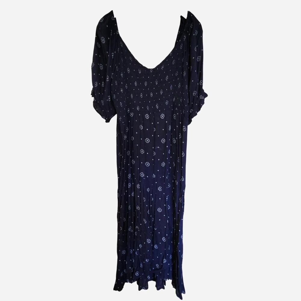 True Craft Navy Peasant Boho Maxi Dress Sz XL
